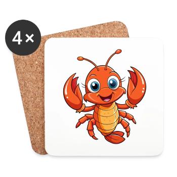 homard mignon personnage de dessin animé kawaii clipart - Dessous de verre (lot de 4) - blanc - Devant
