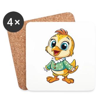 Dotterel Niedliche Zeichentrickfigur Kawaii Clipart - Untersetzer (4er-Set) - Weiß - Vorne