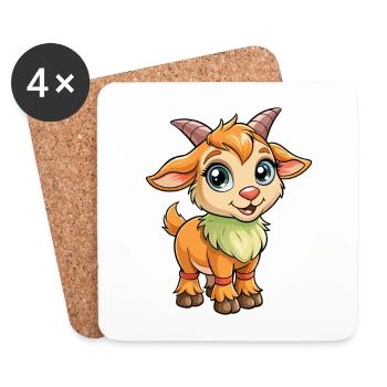 Chèvre Mignon Dessin Animé Personnage Kawaii Clipart - Dessous de verre (lot de 4) - blanc - Devant
