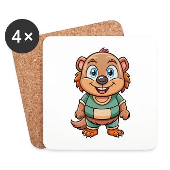 Mole Cute Cartoon Character Kawaii Clipart - Coasters (set of 4) - white - Front