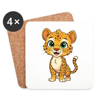 léopard mignon personnage de dessin animé kawaii clipart - Dessous de verre (lot de 4) - blanc - Devant