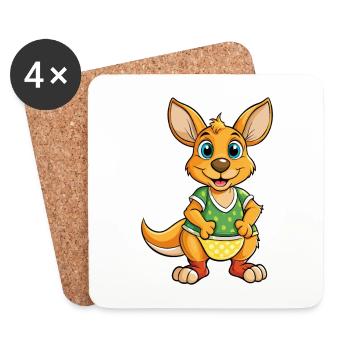 Kangourou Mignon Personnage De Dessin Animé Kawaii Clipart - Dessous de verre (lot de 4) - blanc - Devant