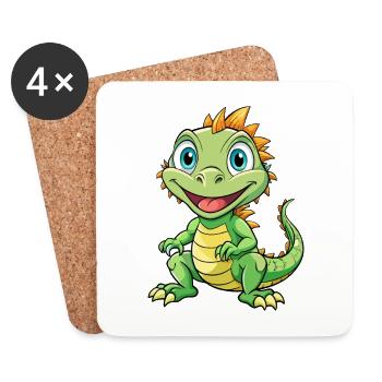 Iguana Cute Cartoon Character Kawaii Clipart - Coasters (set of 4) - white - Front