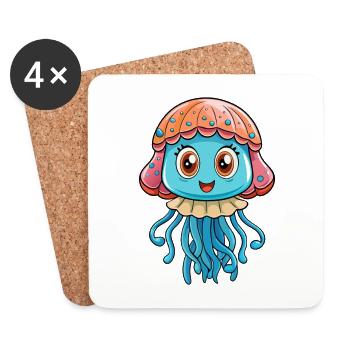 Jellyfish Cute Cartoon Character Kawaii Clipart - Coasters (set of 4) - white - Front