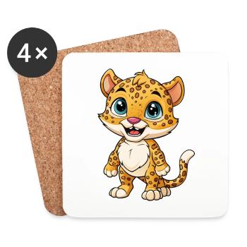Jaguar Niedliche Zeichentrickfigur Kawaii Clipart - Untersetzer (4er-Set) - Weiß - Vorne