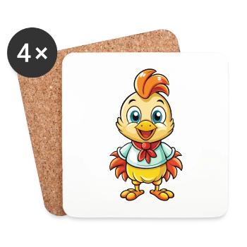poulet mignon personnage de dessin animé kawaii clipart - Dessous de verre (lot de 4) - blanc - Devant