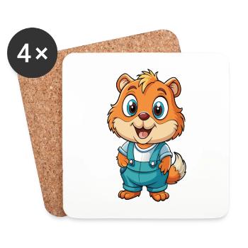 Gopher Niedliche Zeichentrickfigur Kawaii Clipart - Untersetzer (4er-Set) - Weiß - Vorne