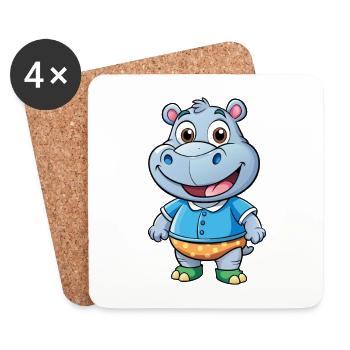 Nilpferd Niedliche Zeichentrickfigur Kawaii Clipart - Untersetzer (4er-Set) - Weiß - Vorne