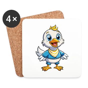 Mouette mignon personnage de dessin animé Kawaii Clipart - Dessous de verre (lot de 4) - blanc - Devant
