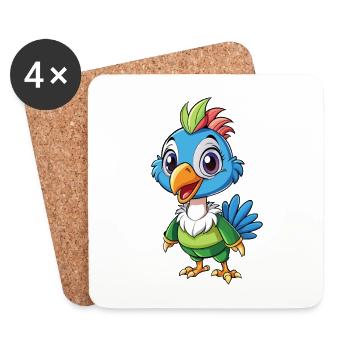 Pintade Mignon Personnage De Dessin Animé Kawaii Clipart - Dessous de verre (lot de 4) - blanc - Devant