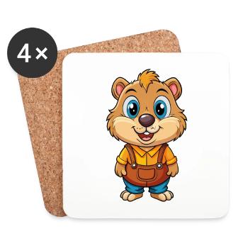 marmotte mignon personnage de dessin animé Kawaii Clipart - Dessous de verre (lot de 4) - blanc - Devant