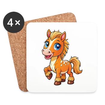 Pferd Niedliche Cartoon Figur Kawaii Clipart - Untersetzer (4er-Set) - Weiß - Vorne