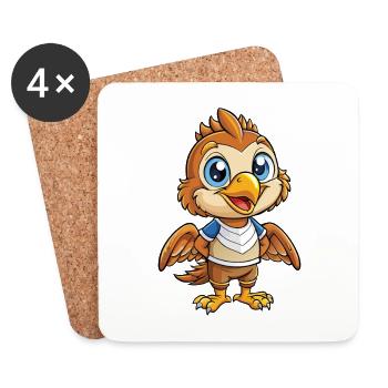 Hawk Cute Cartoon Character Kawaii Clipart - Coasters (set of 4) - white - Front