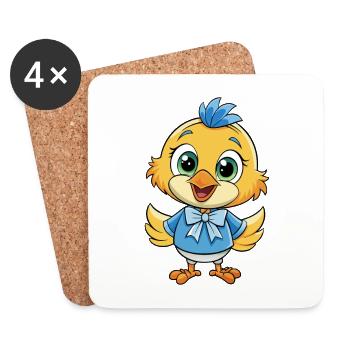 Finch Niedliche Zeichentrickfigur Kawaii Clipart - Untersetzer (4er-Set) - Weiß - Vorne