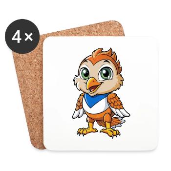 faucon mignon personnage de dessin animé Kawaii Clipart - Dessous de verre (lot de 4) - blanc - Devant
