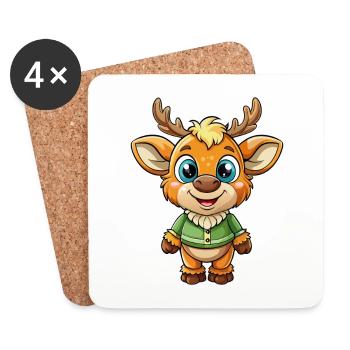 Elch Niedliche Zeichentrickfigur Kawaii Clipart - Untersetzer (4er-Set) - Weiß - Vorne
