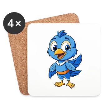 Oiseau bleu de l’Est Dessin animé Personnage Kawaii Clipart - Dessous de verre (lot de 4) - blanc - Devant