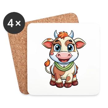 Cow Cute Cartoon Character Kawaii Clipart - Coasters (set of 4) - white - Front