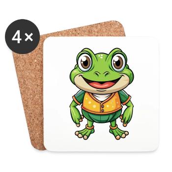 Frog Cute Cartoon Character Kawaii Clipart - Coasters (set of 4) - white - Front