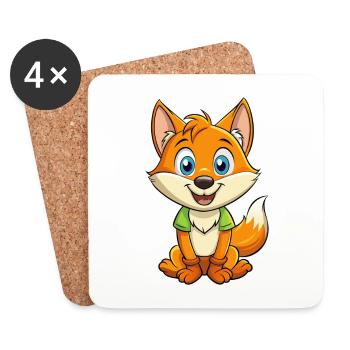 renard mignon personnage de dessin animé Kawaii Clipart - Dessous de verre (lot de 4) - blanc - Devant