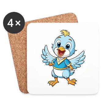 Taube Niedliche Zeichentrickfigur Kawaii Clipart - Untersetzer (4er-Set) - Weiß - Vorne