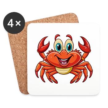 Crab Cute Cartoon Character Kawaii Clipart - Coasters (set of 4) - white - Front