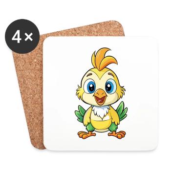 calopsitte mignon personnage de dessin animé Kawaii Clipart - Dessous de verre (lot de 4) - blanc - Devant