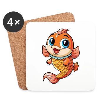 Carp Cute Cartoon Character Kawaii Clipart - Coasters (set of 4) - white - Front