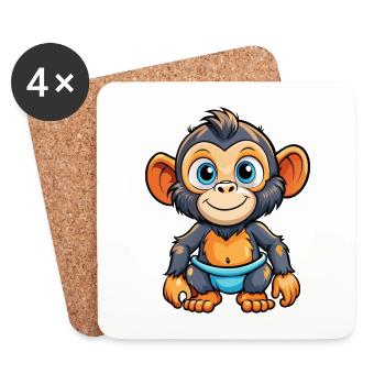 Bonobo Cute Cartoon Character Kawaii Clipart - Coasters (set of 4) - white - Front