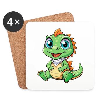 basilic mignon personnage de dessin animé Kawaii Clipart - Dessous de verre (lot de 4) - blanc - Devant