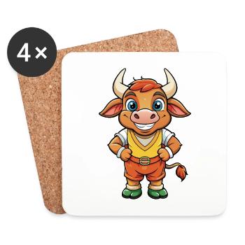 Bull Cute Cartoon Character Kawaii Clipart - Coasters (set of 4) - white - Front