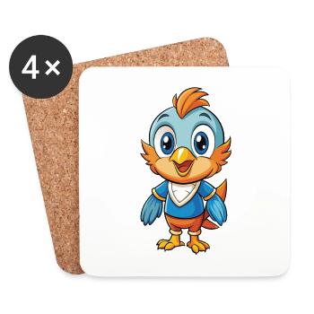 Vogel Niedliche Zeichentrickfigur Kawaii Clipart - Untersetzer (4er-Set) - Weiß - Vorne