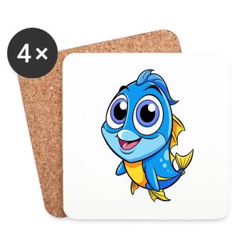 Bleu tang Mignon Personnage de dessin animé Kawaii Clipart - Dessous de verre (lot de 4) - blanc - Devant