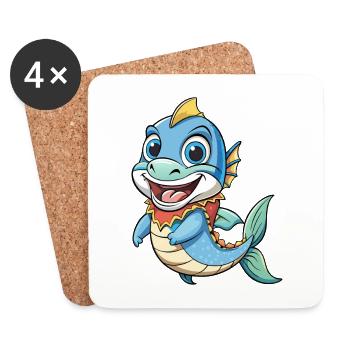 Barracuda Mignon Personnage De Dessin Animé Kawaii Clipart - Dessous de verre (lot de 4) - blanc - Devant