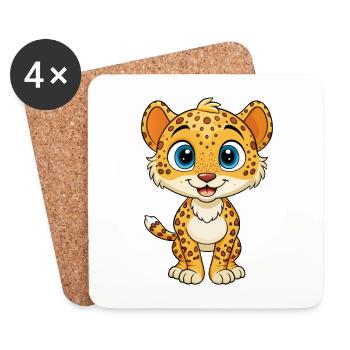 Cheetah Cute Cartoon Character Kawaii Clipart - Coasters (set of 4) - white - Front