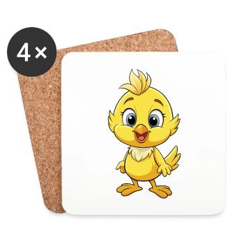 Canari Mignon Dessin animé Personnage Kawaii Clipart - Dessous de verre (lot de 4) - blanc - Devant
