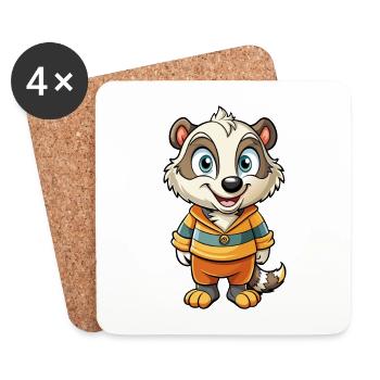 Dachs Niedliche Zeichentrickfigur Kawaii Clipart - Untersetzer (4er-Set) - Weiß - Vorne