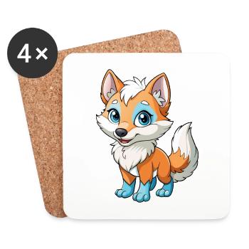 Renard arctique Mignon Personnage de dessin animé Kawaii Clipart - Dessous de verre (lot de 4) - blanc - Devant