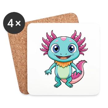 axolotl mignon personnage de dessin animé Kawaii Clipart - Dessous de verre (lot de 4) - blanc - Devant