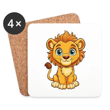 Lion asiatique personnage de dessin animé Kawaii Clipart - Dessous de verre (lot de 4) - blanc - Devant