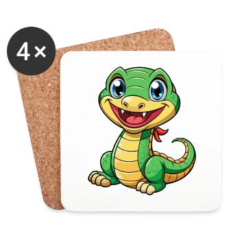 Anaconda Niedliche Zeichentrickfigur Kawaii Clipart - Untersetzer (4er-Set) - Weiß - Vorne