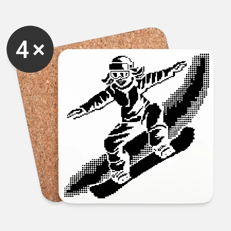 Snowboarder Pixel Art - Untersetzer (4er-Set) - Weiß