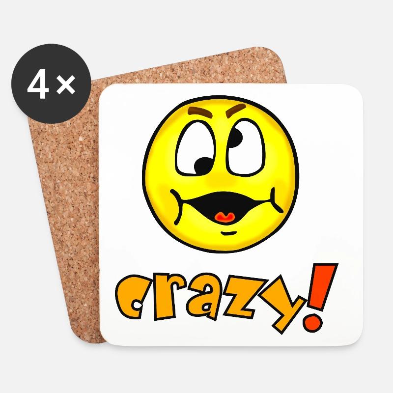crazy - Lustiges verrücktes Emoticon  - Untersetzer (4er-Set) - Weiß