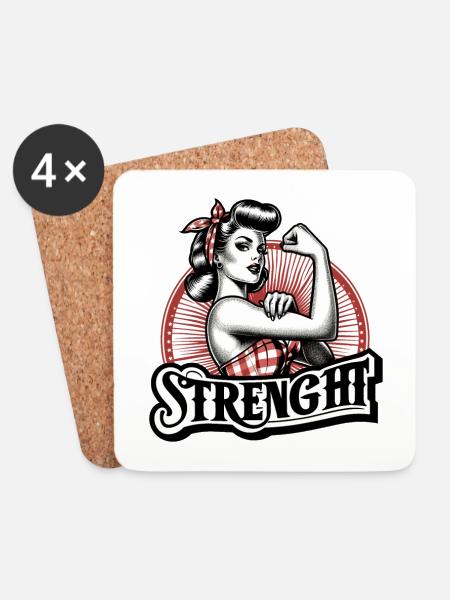 Stärke starke Frau Rockabilly Geschenk - Untersetzer (4er-Set) - Weiß