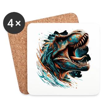 Cadeau de dinosaure T-Rex rugissant - Dessous de verre (lot de 4) - blanc - Devant