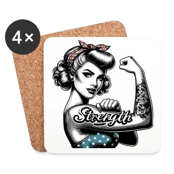 Stärke starke Frau Rockabilly Geschenk - Untersetzer (4er-Set) - Weiß - Vorne