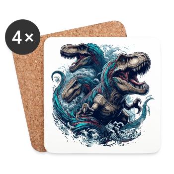 Roaring T-Rex Trio Dinosaur Gift - Coasters (set of 4) - white - Front