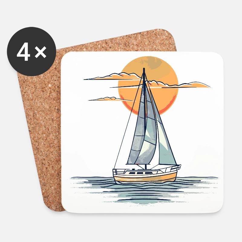 Segelboot Skizze - Untersetzer (4er-Set) - Weiß