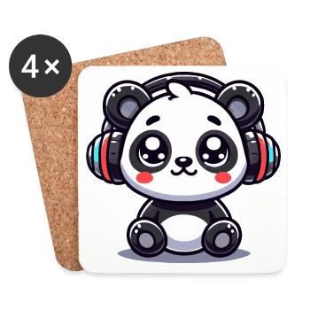 niedliches Panda Kopfhörer Motiv - Untersetzer (4er-Set) - Weiß - Vorne