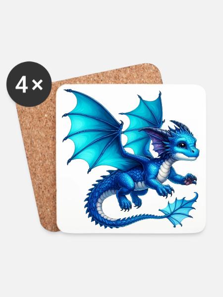 Drache - Untersetzer (4er-Set) - Weiß
